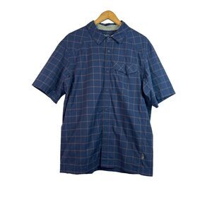 REI Men's Blue Orange Check Nylon Blend Short Sleeves Button Shirt Size L Flaw